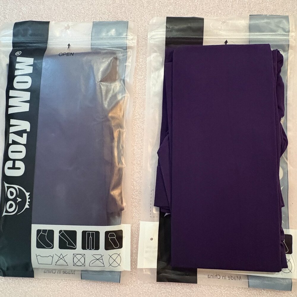 2 Pairs Cozy Wow PURPLE FOOTED TIGHTS  Women L-XL Nylon Spandex NEW!